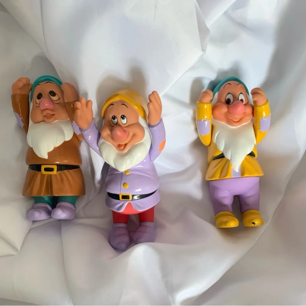 Set of 3 Colorful Dwarf Figurines From Snow White Sneezy Sleepy Happy
